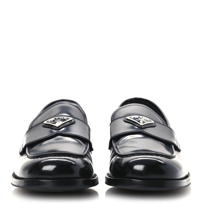 Prada Spazzolato Fume Metal Triangle Logo Mens Loafers 8.5 Black 3 of 12