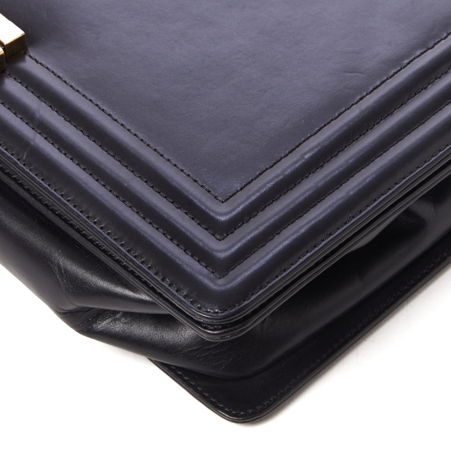 Glazed Calfskin Large Boy Flap Black