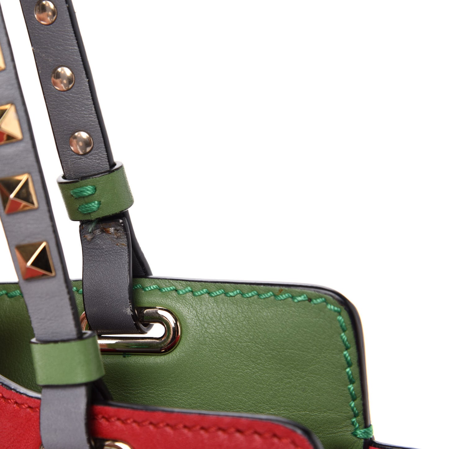 Vitello Colorblock Small Rockstud Tote Deep Rose Clover Grey Scarlet
