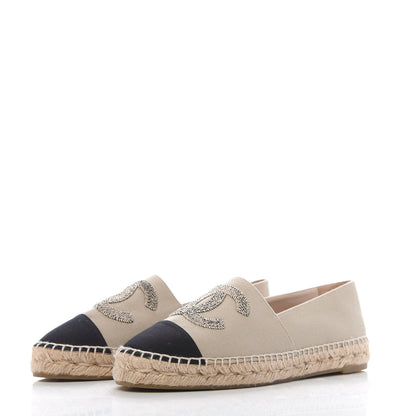 Chanel Canvas Grosgrain CC Espadrilles 39 Beige Black 2 of 7