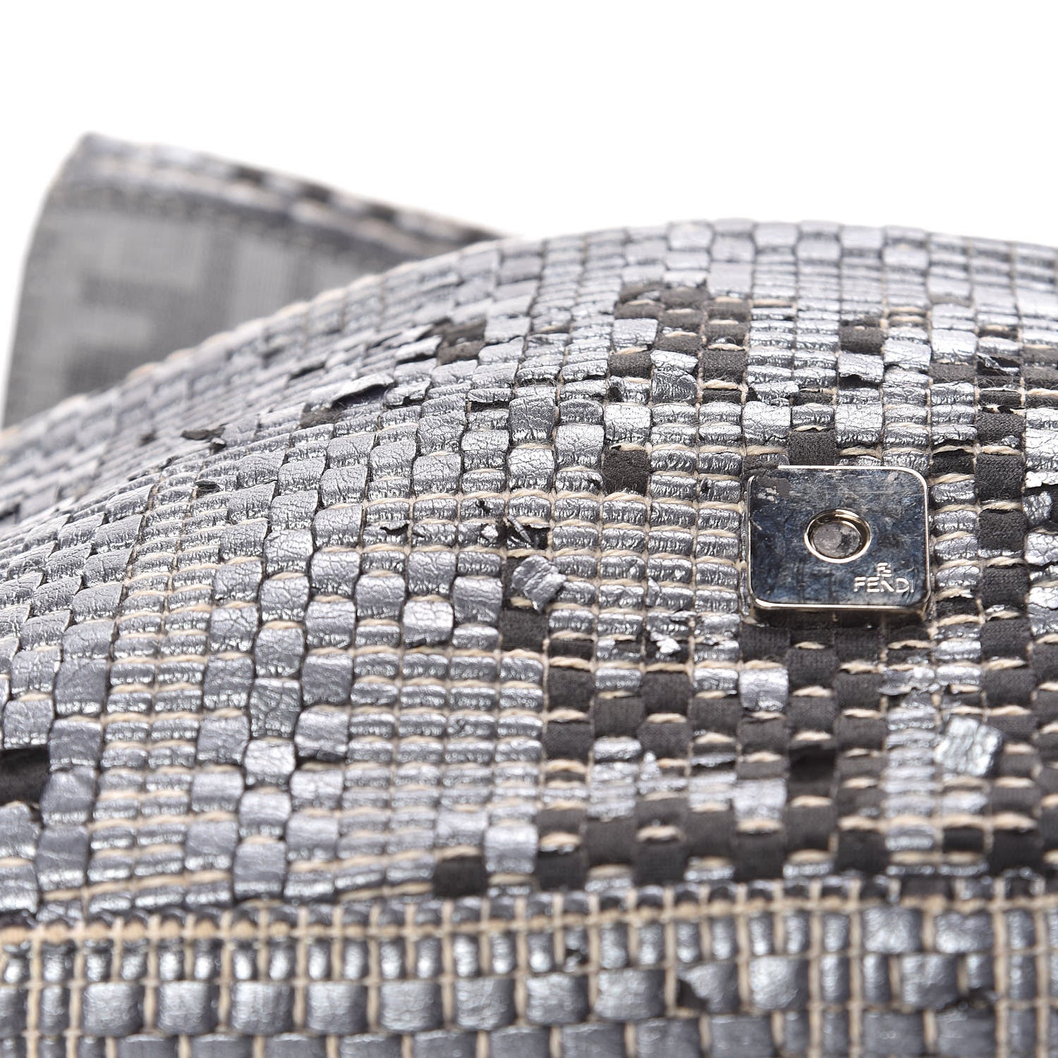 Fendi Metallic Lambskin Woven Baguette Light Grey 13 of 19