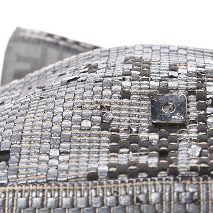 Fendi Metallic Lambskin Woven Baguette Light Grey 13 of 19