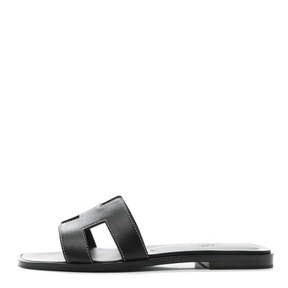 Hermes Box Calfskin Oran Sandals 37 Black 1 of 9