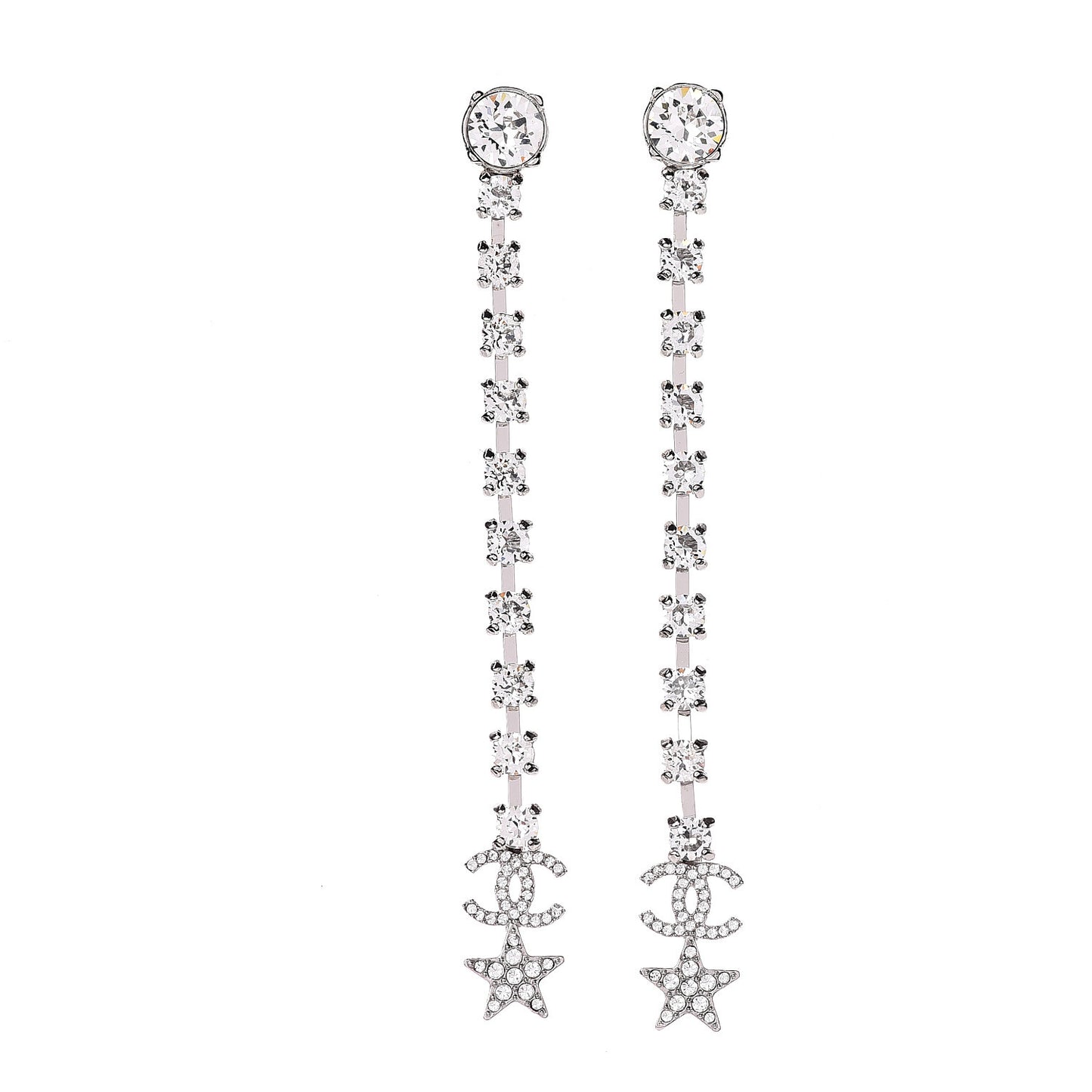 Crystal CC Drop Earrings Silver