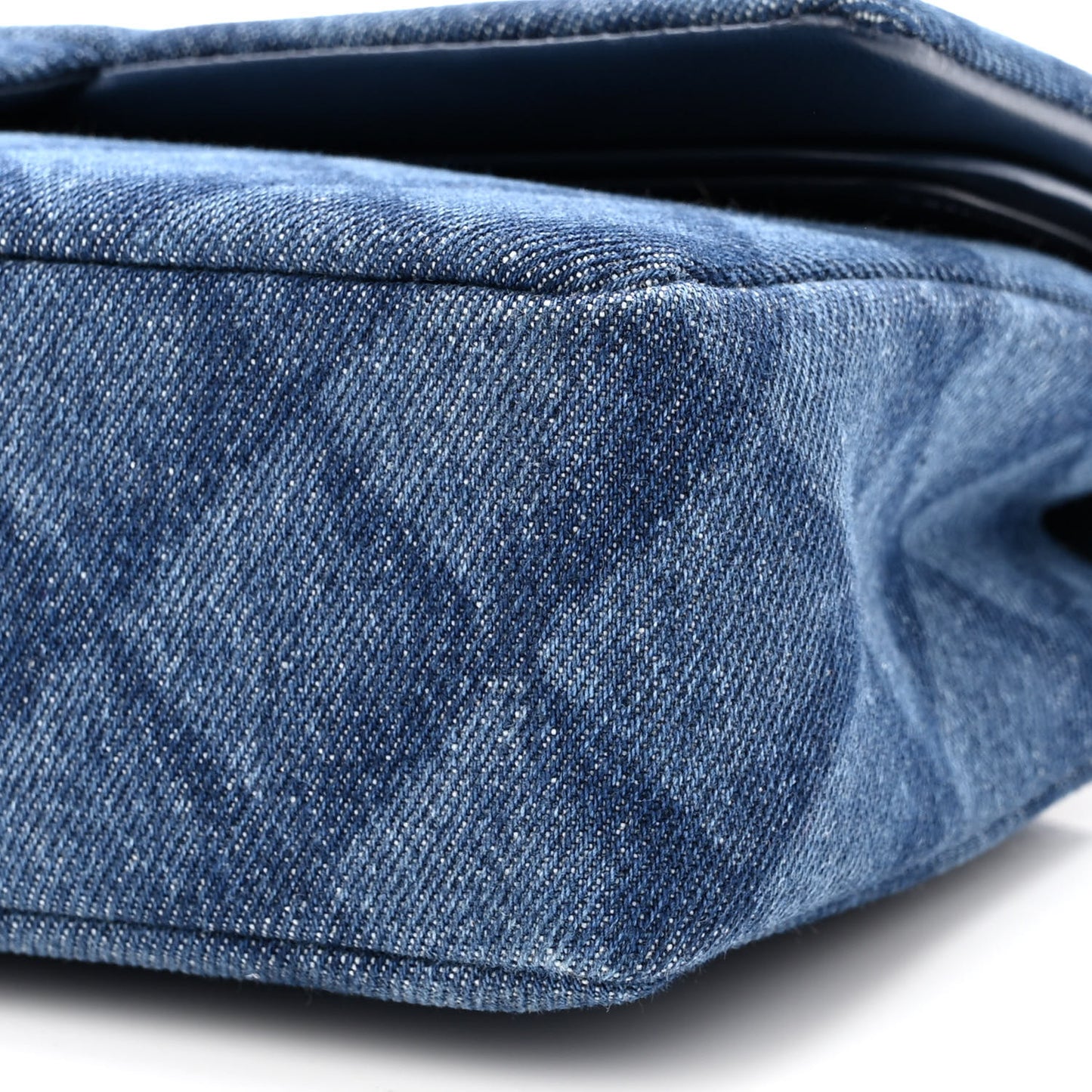 Printed Denim Quilted Medium Double Flap Dark Blue