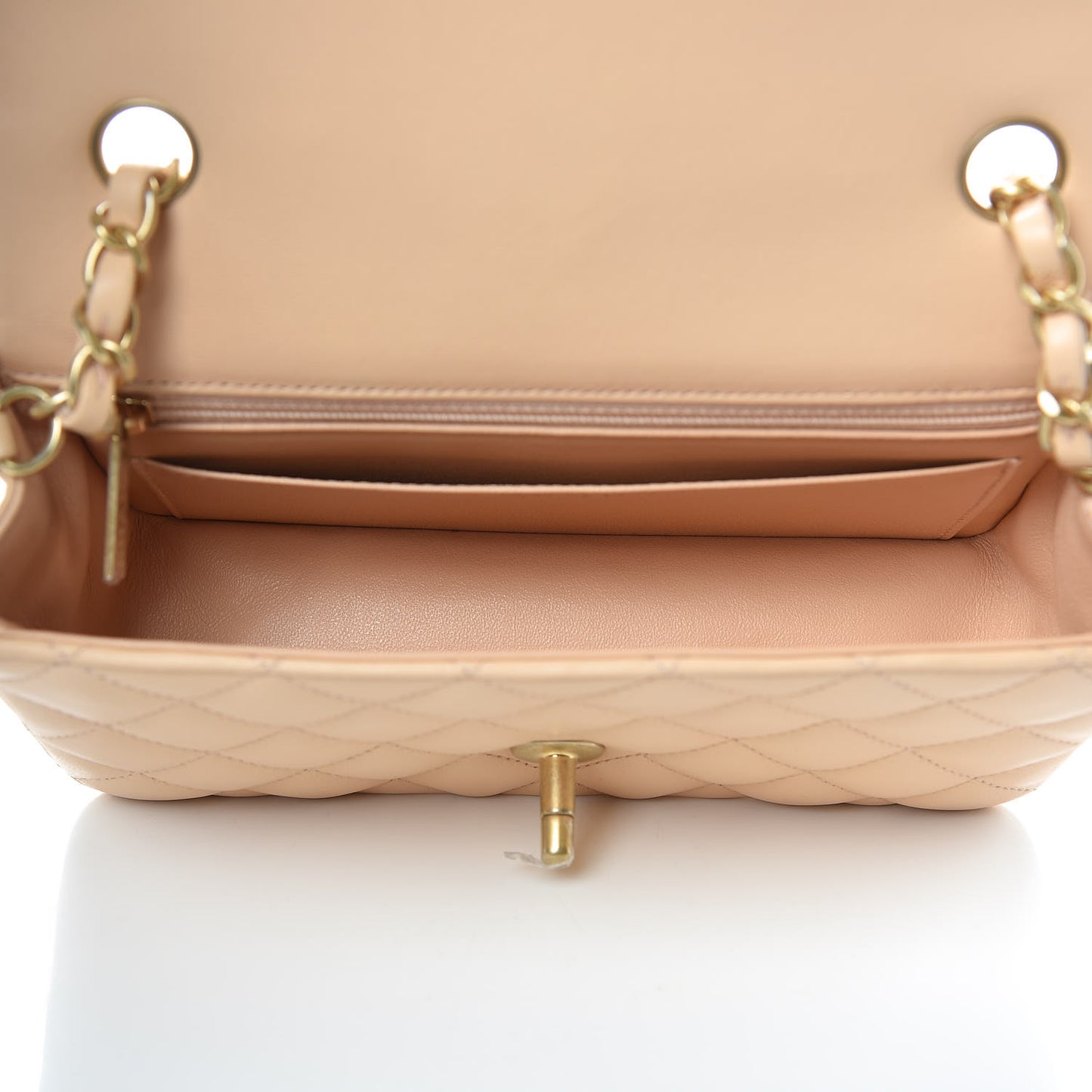 Lambskin Quilted Mini Rectangular Flap Beige