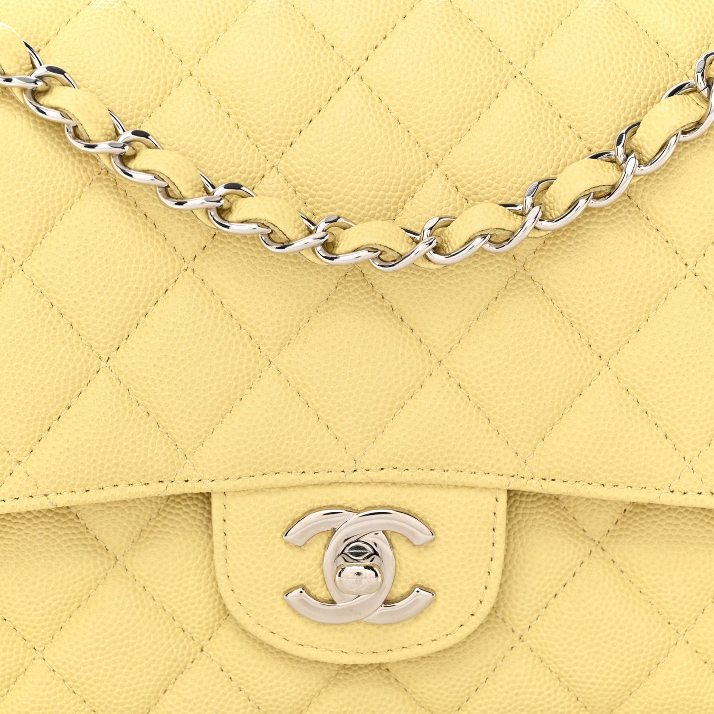 Caviar Quilted Medium Double Flap Light Yellow