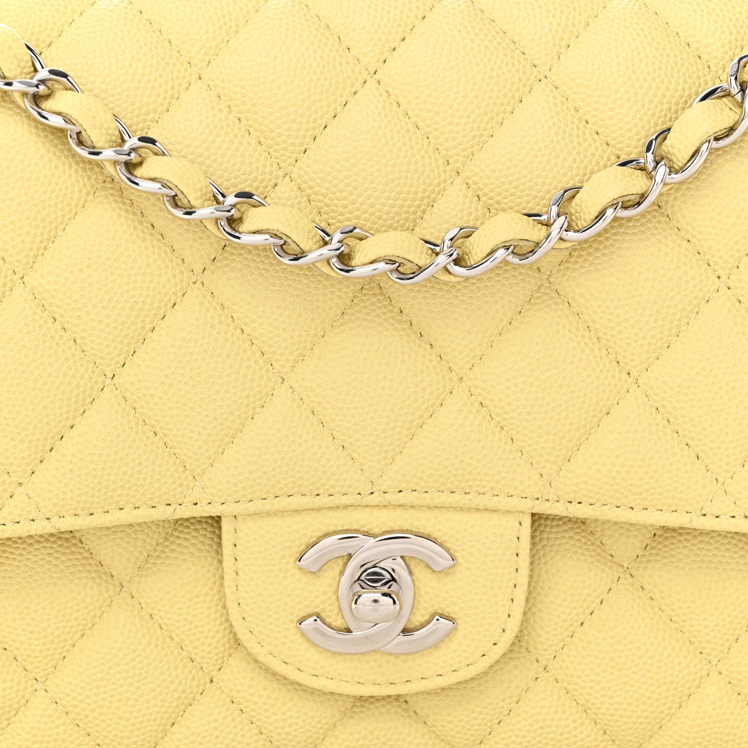 Chanel Caviar Quilted Medium Double Flap Light Yellow 8 of 10