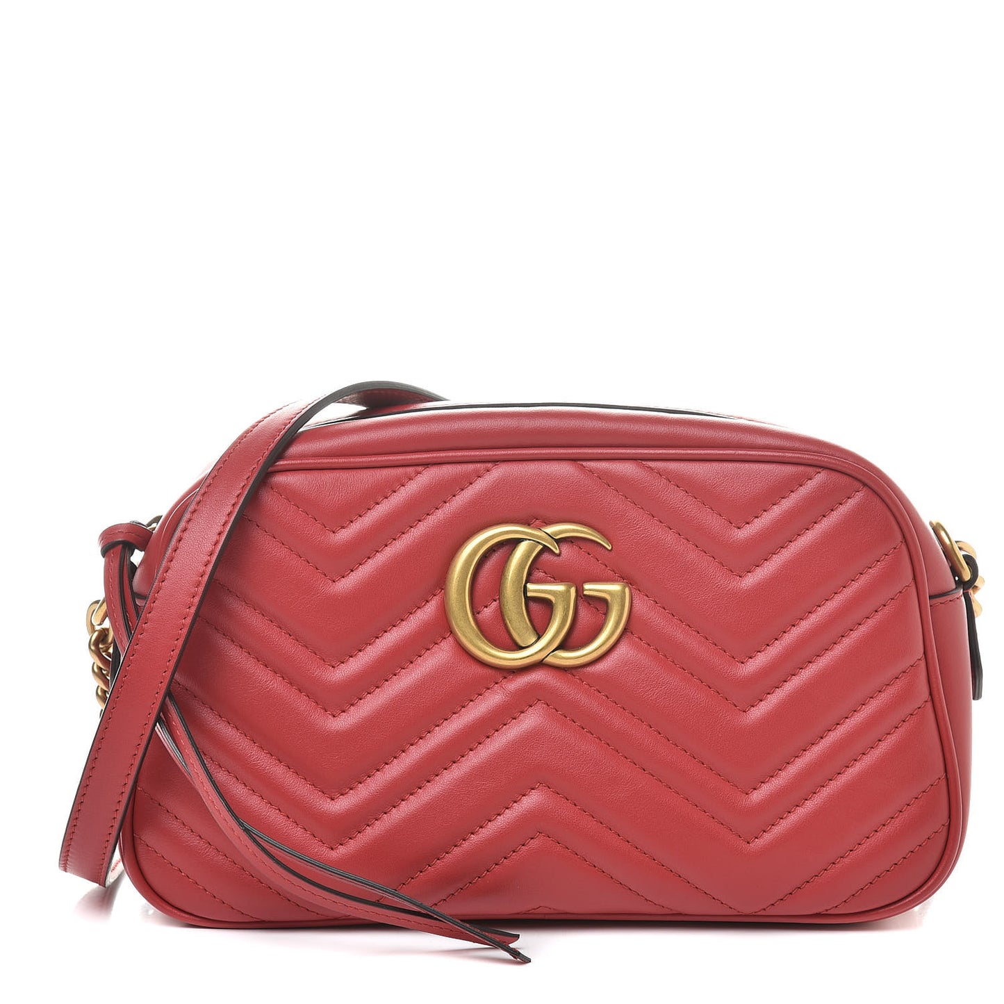Calfskin Matelasse Small GG Marmont Chain Shoulder Bag Hibiscus Red