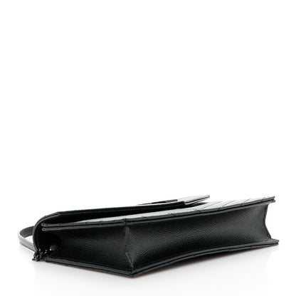 Saint Laurent Grain De Poudre Matelasse Chevron Monogram Monochrome Envelope Chain Wallet Black 4 of 9