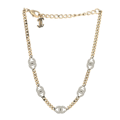 Chanel Crystal Chain CC Link Choker Gold Silver 3 of 5
