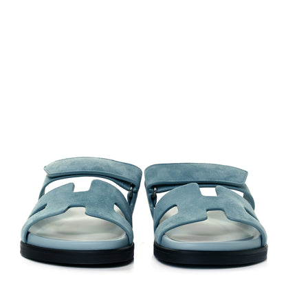 Hermes Suede Goatskin Womens Chypre Sandals 39.5 Vert d'eau 2 of 10