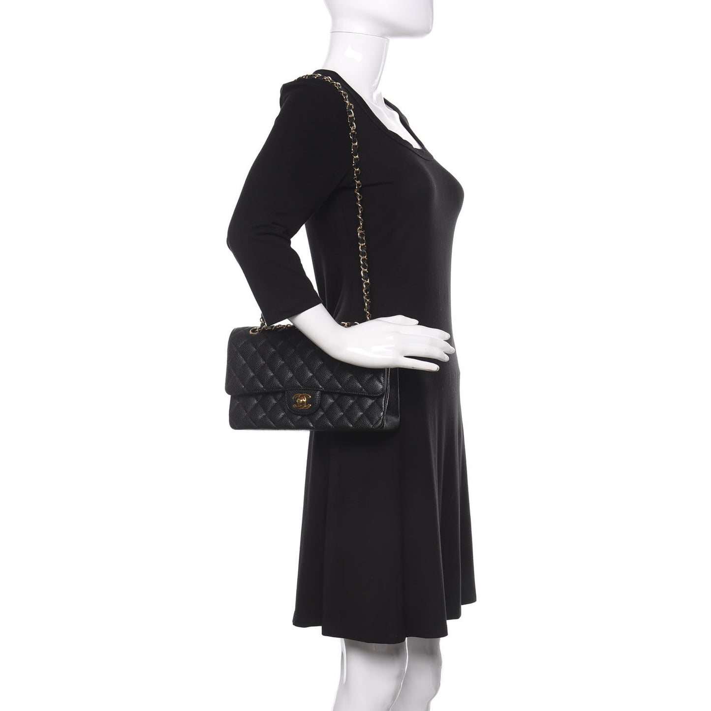 Caviar Quilted Medium Double Flap Black