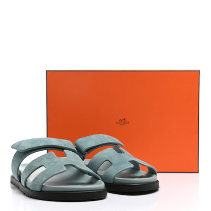 Hermes Suede Goatskin Womens Chypre Sandals 38.5 Vert d'eau 11 of 11