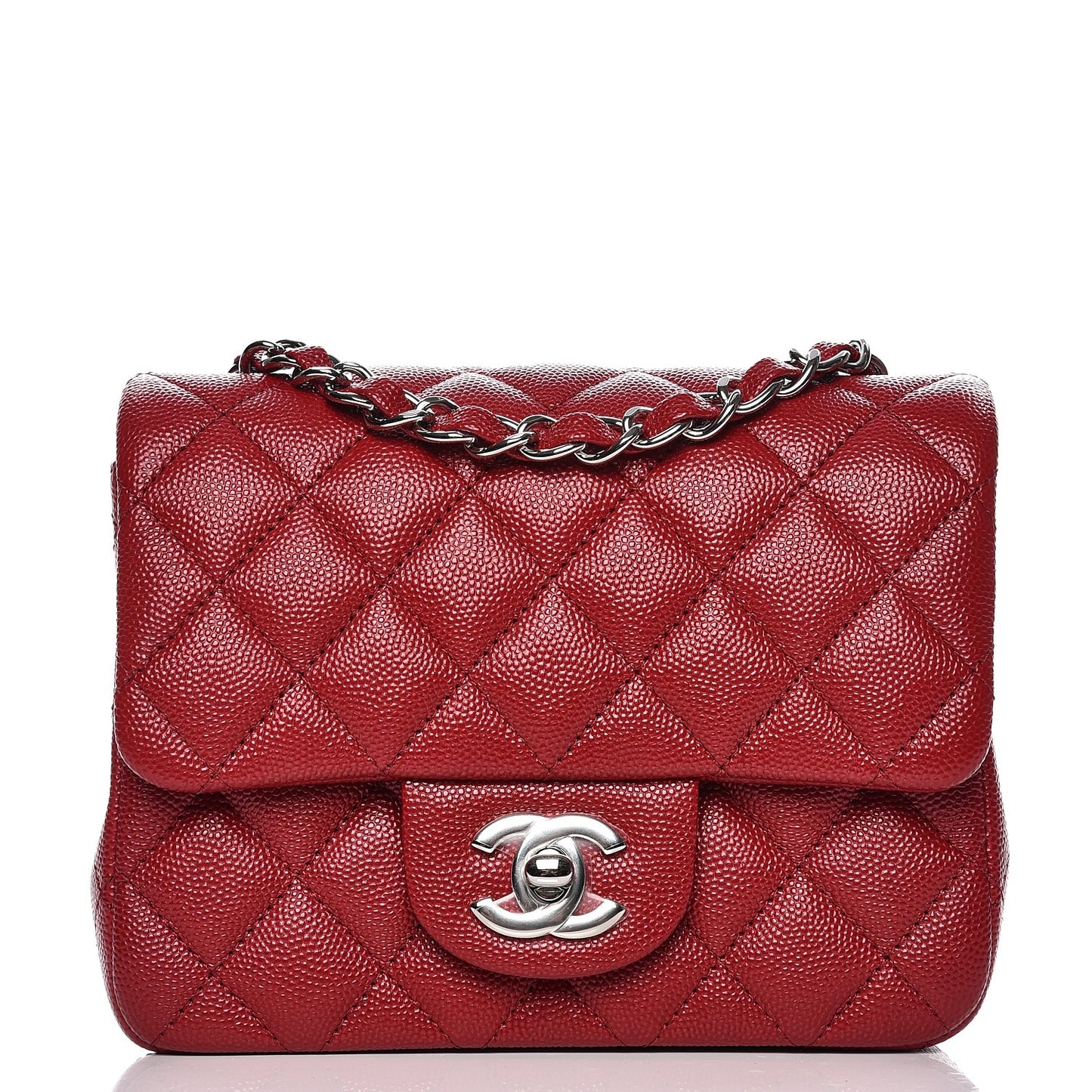 Caviar Quilted Mini Square Flap Dark Red
