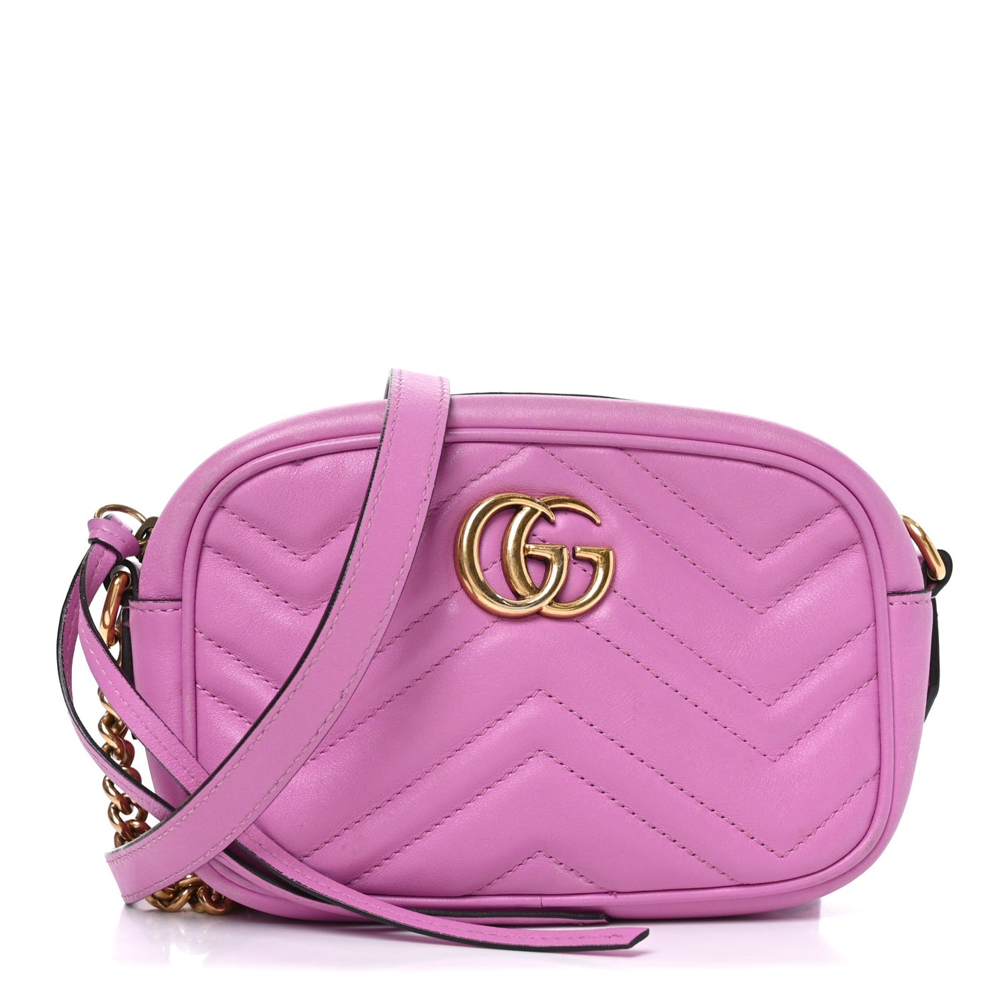 Calfskin Matelasse Mini GG Marmont Chain Shoulder Bag Candy Mousse
