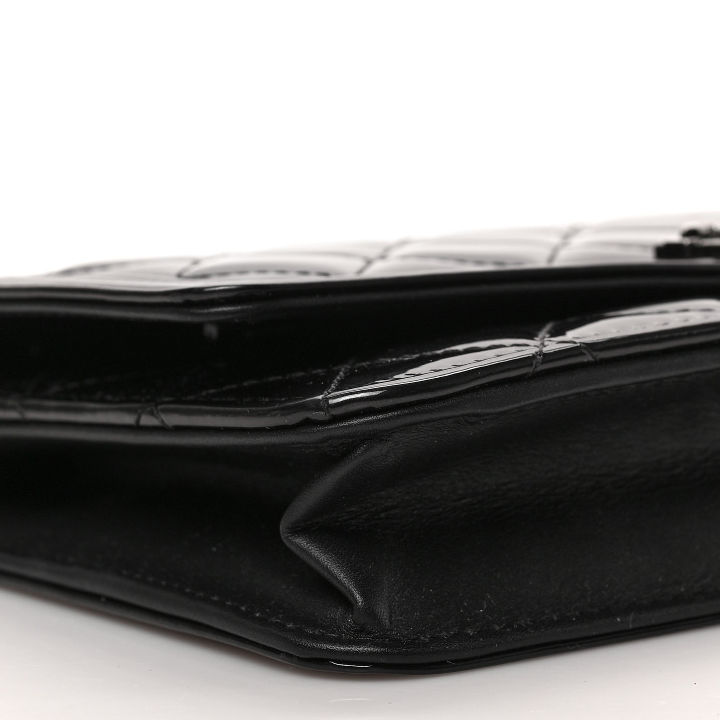 Patent Calfskin Quilted Boy Wallet On Chain WOC Black