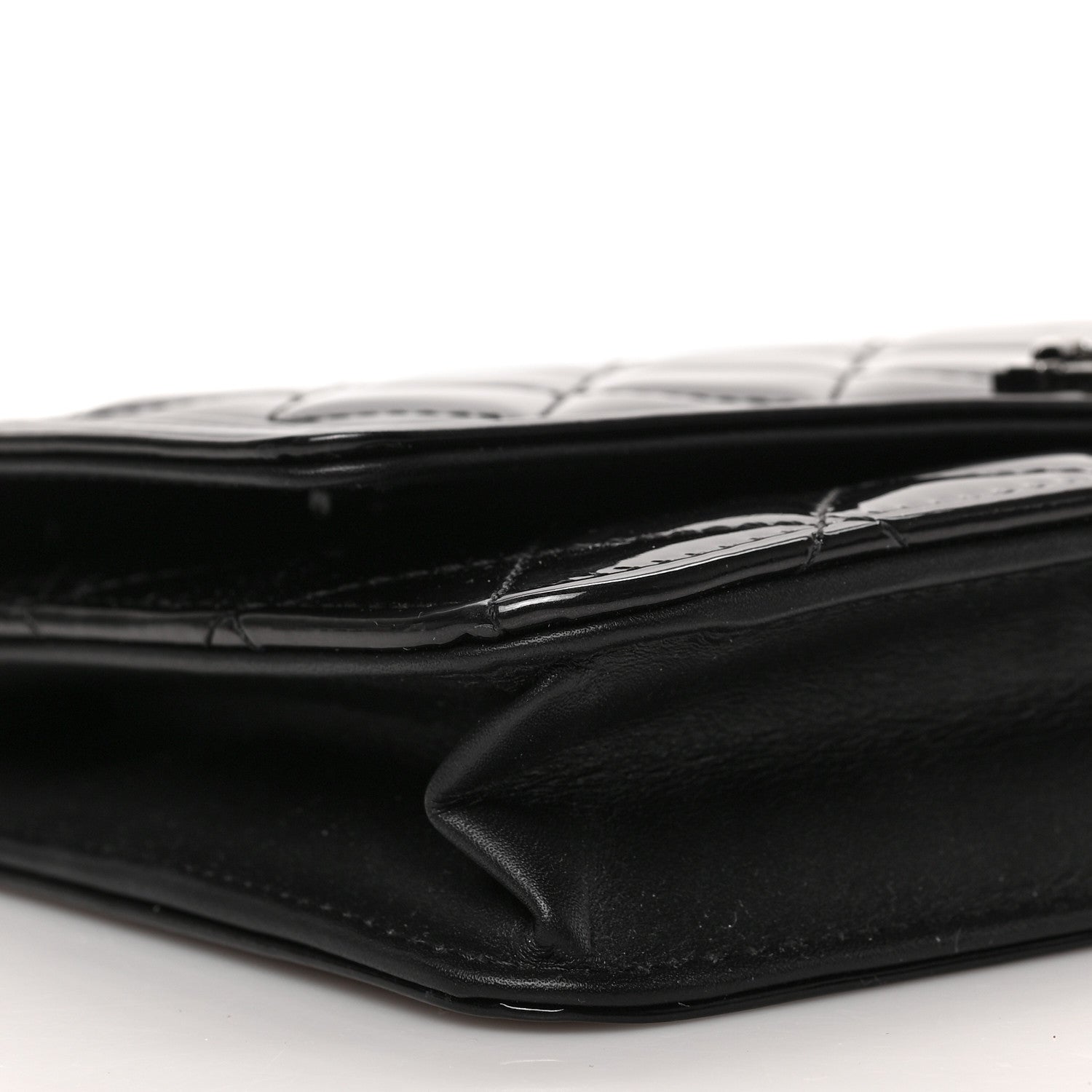 Chanel Patent Calfskin Quilted Boy Wallet On Chain WOC Black 9 of 10