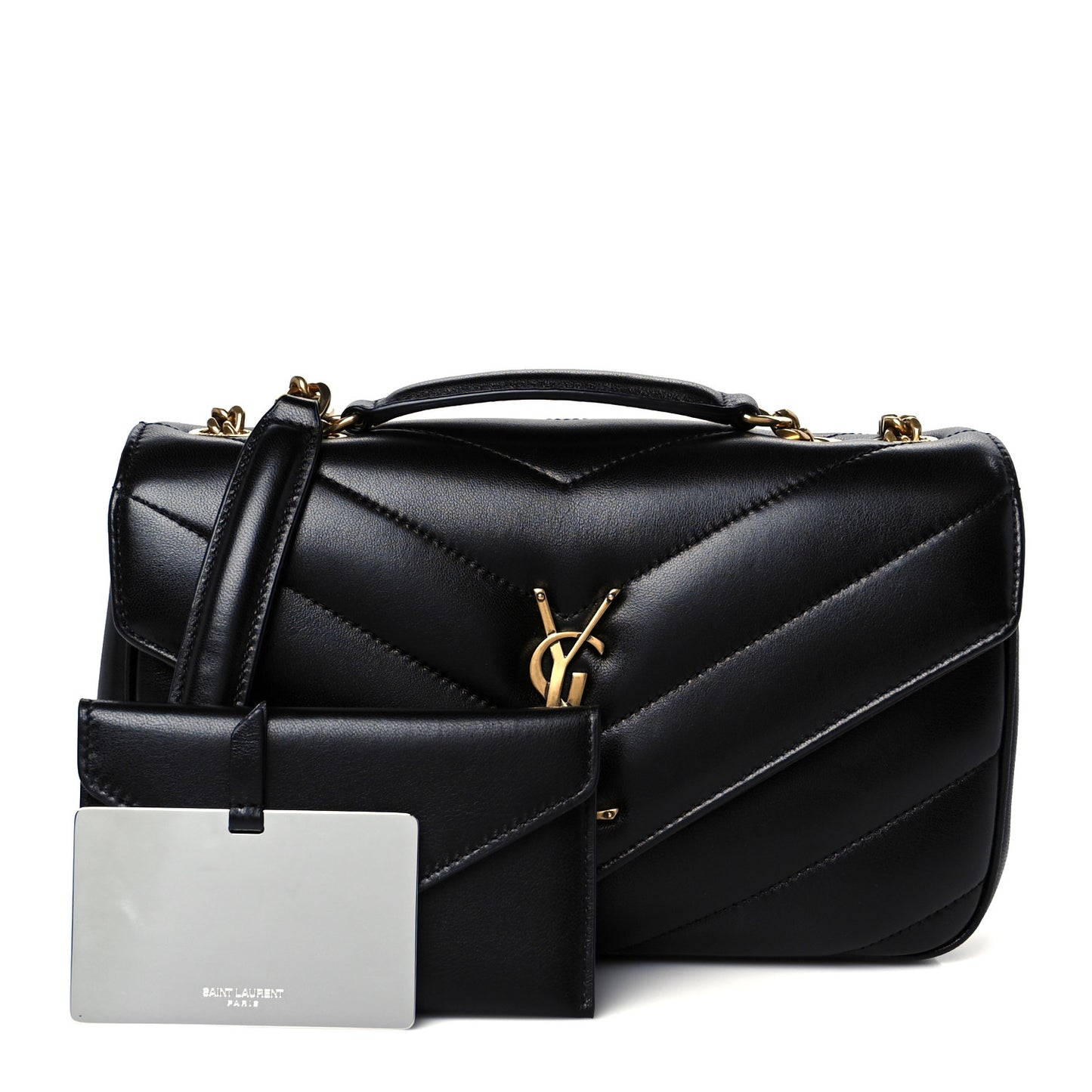 Lambskin Chevron Quilted Small Loulou Black