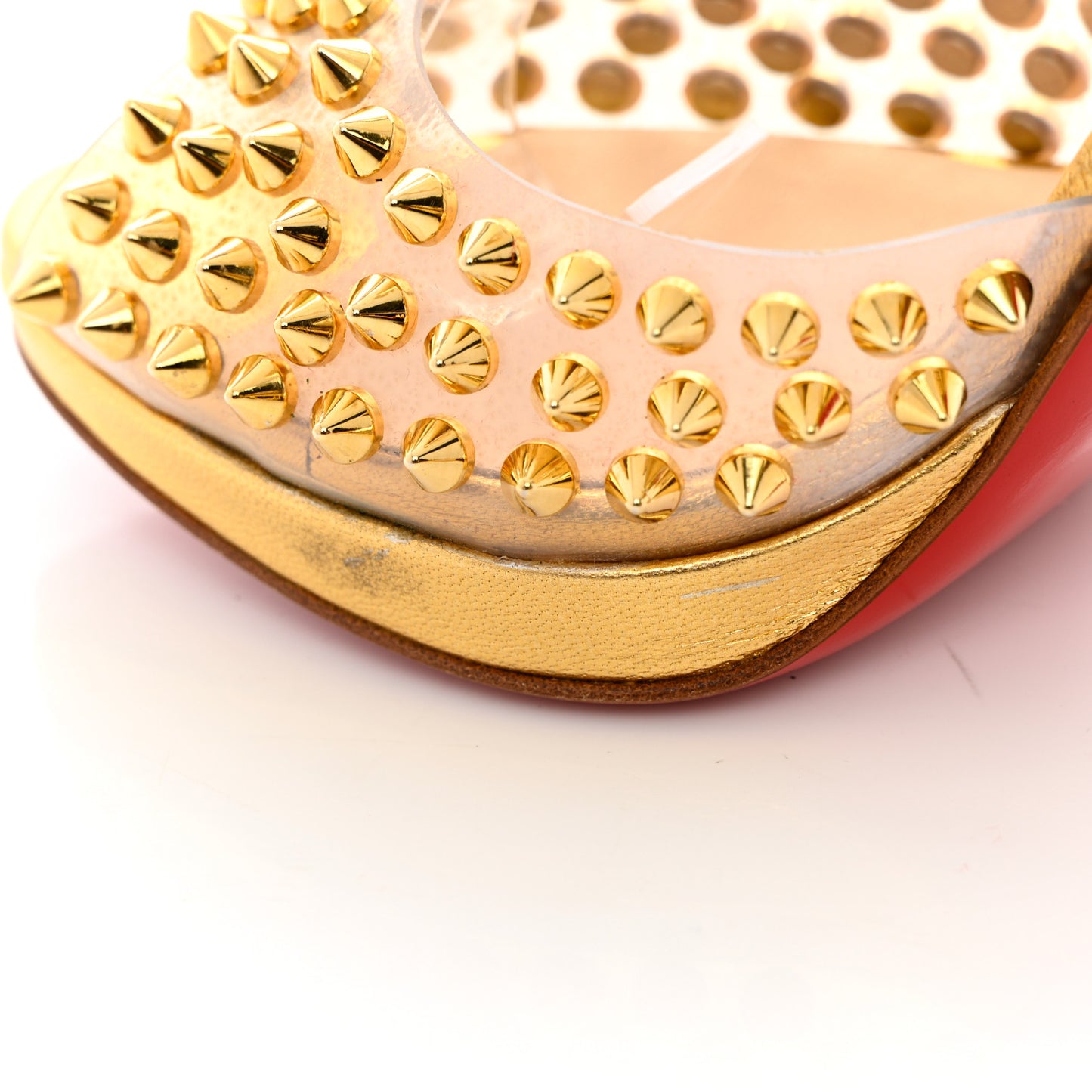 Nappa PVC Spiked St Jeannette 120 Peep Toe Pumps 35.5 Gold