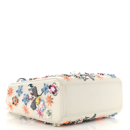 Christian Dior Calfskin Sequin Floral Embroidered Mini Lady Dior White Multicolor 4 of 12
