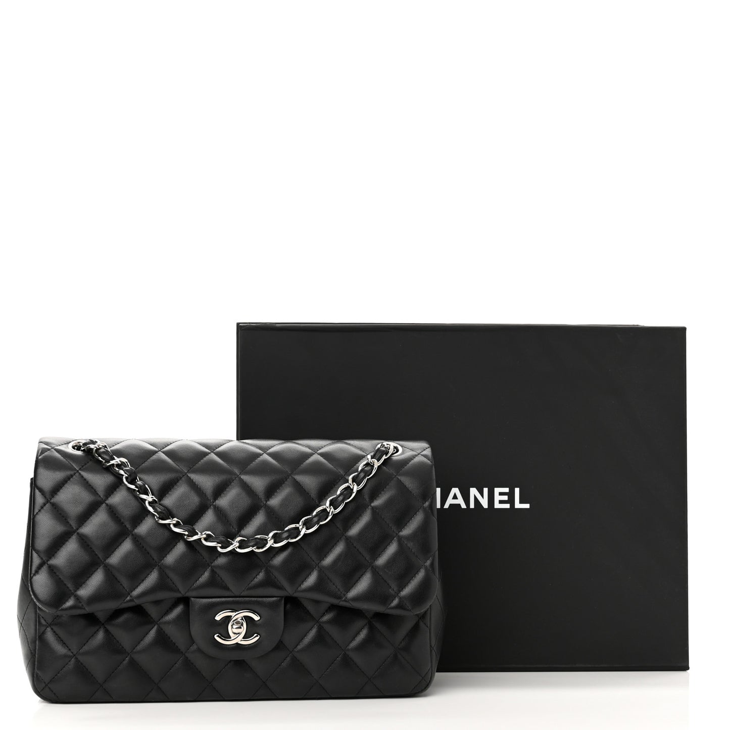 Lambskin Quilted Jumbo Double Flap Black