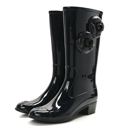Chanel Rubber Camellia Rain Boots 38 Black 3 of 8