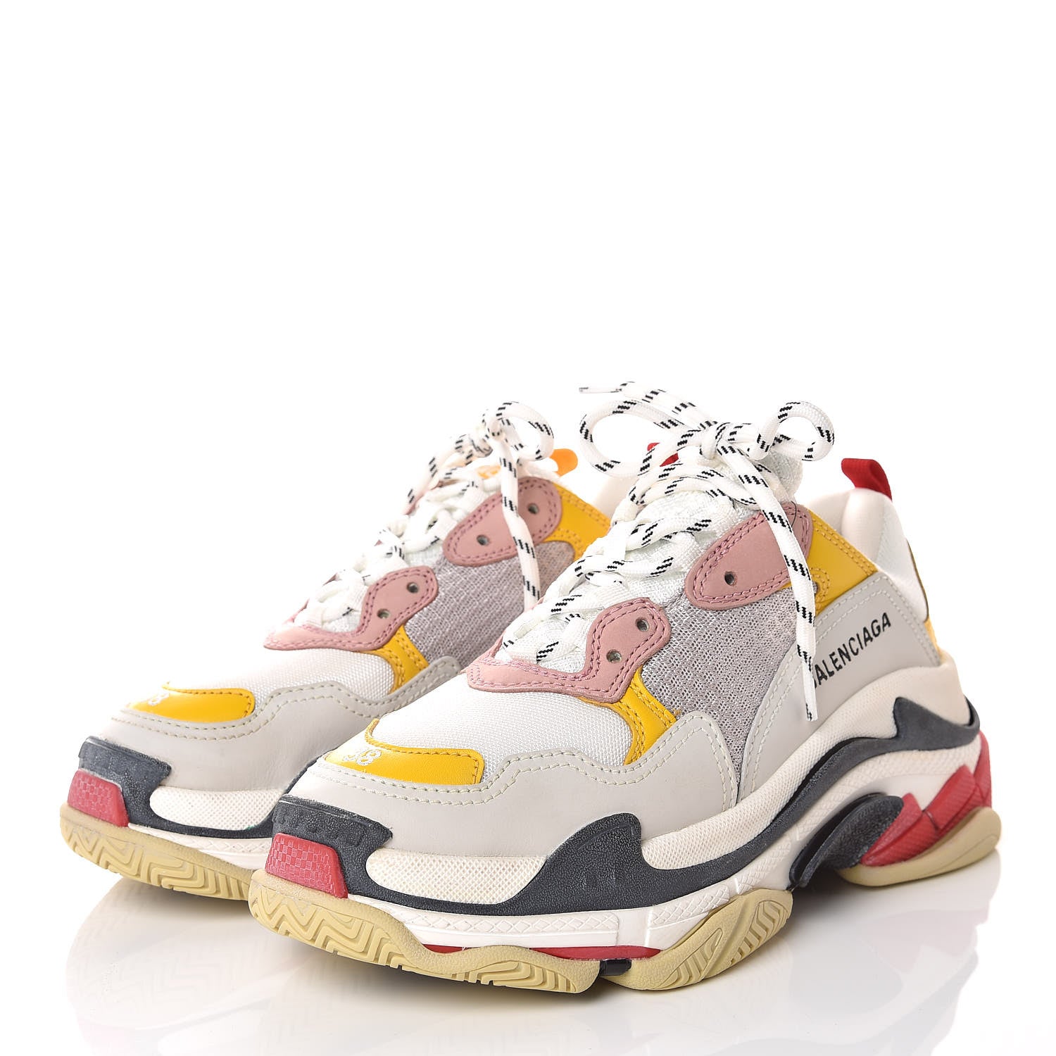 Balenciaga Mesh Nubuck Womens Triple S Sneakers 38 White Gris Jaune Rose 3 of 8