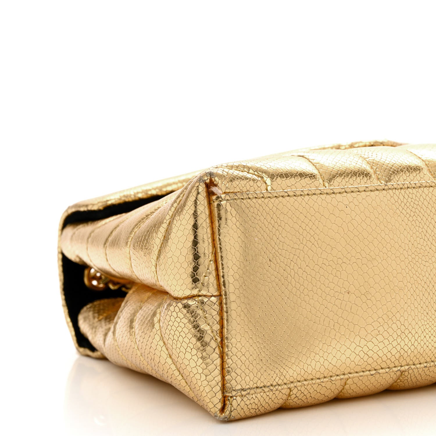 Saint Laurent Snake Embossed Lame Y Quilted Small Loulou Monogram Chain Satchel Oro 9 of 10