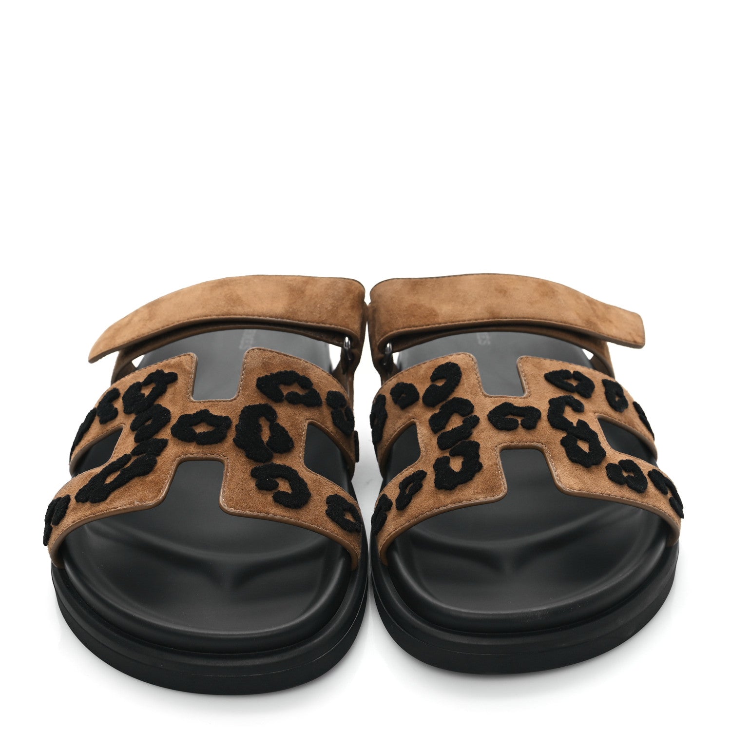 Hermes Suede Goatskin Womens Chypre Sandals 40 Brun Fume Black 2 of 9