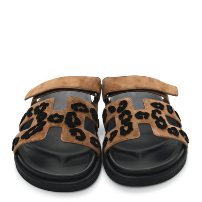 Hermes Suede Goatskin Womens Chypre Sandals 40 Brun Fume Black 2 of 9