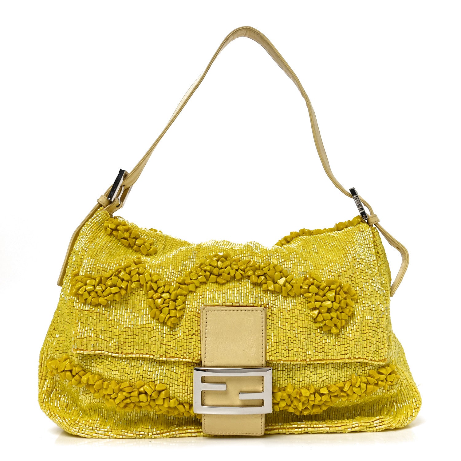 Fendi Rolling Stone Vitello Seta Bead Embroidered Mama Baguette Giallo 1 of 11