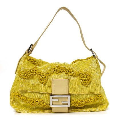 Fendi Rolling Stone Vitello Seta Bead Embroidered Mama Baguette Giallo 1 of 11