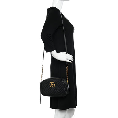 Gucci Calfskin Matelasse Small GG Marmont Chain Shoulder Bag Black 2 of 12