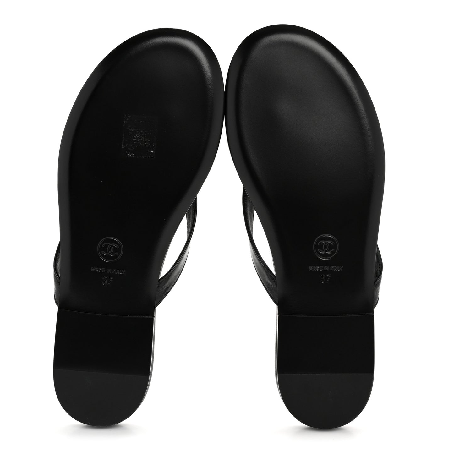 Shiny Lambskin Crystal CC Thong Sandals 37 Black