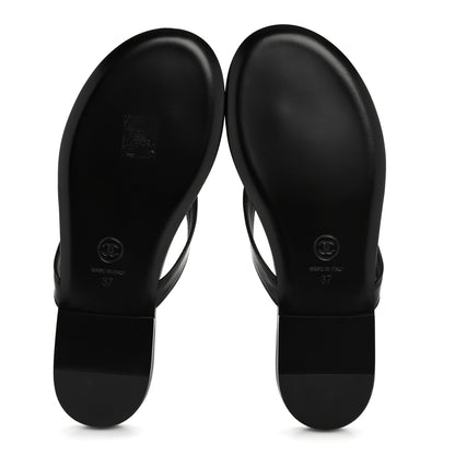 Chanel Shiny Lambskin Crystal CC Thong Sandals 37 Black 6 of 10