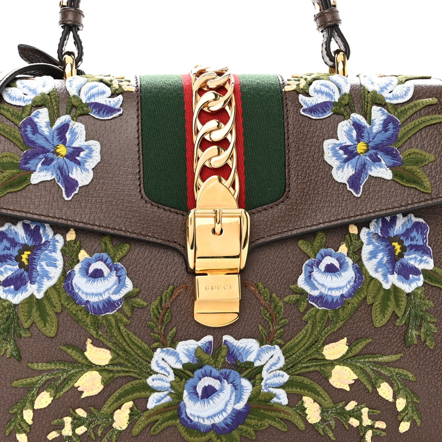 Calfskin Embroidered Medium Sylvie Top Handle Bag New Acero Multicolor