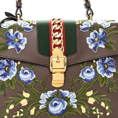 Gucci Calfskin Embroidered Medium Sylvie Top Handle Bag New Acero Multicolor 7 of 9