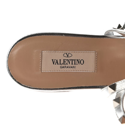 Valentino Garavani Metallic Nappa Rockstud Ankle Wrap Flat Thong Sandals 38 Silver 7 of 9