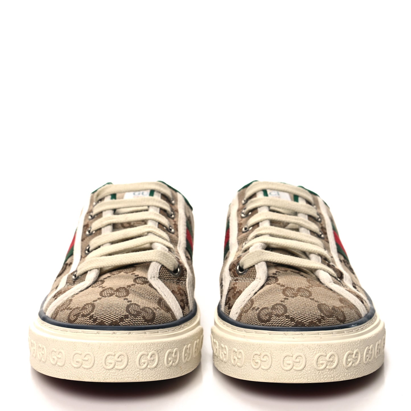 GG Monogram Web Womens 1977 Tennis Sneakers 38 Beige Ebony Mystic White