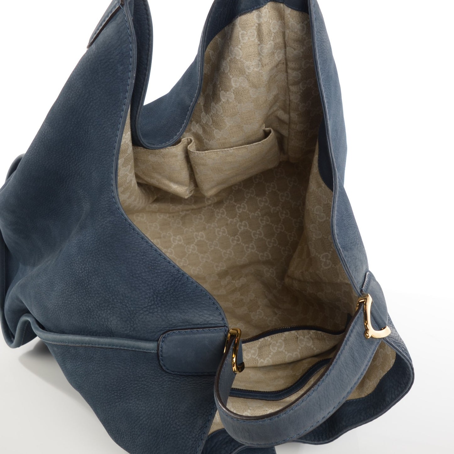 Nubuck Large Soft Stirrup Shoulder Bag Navy