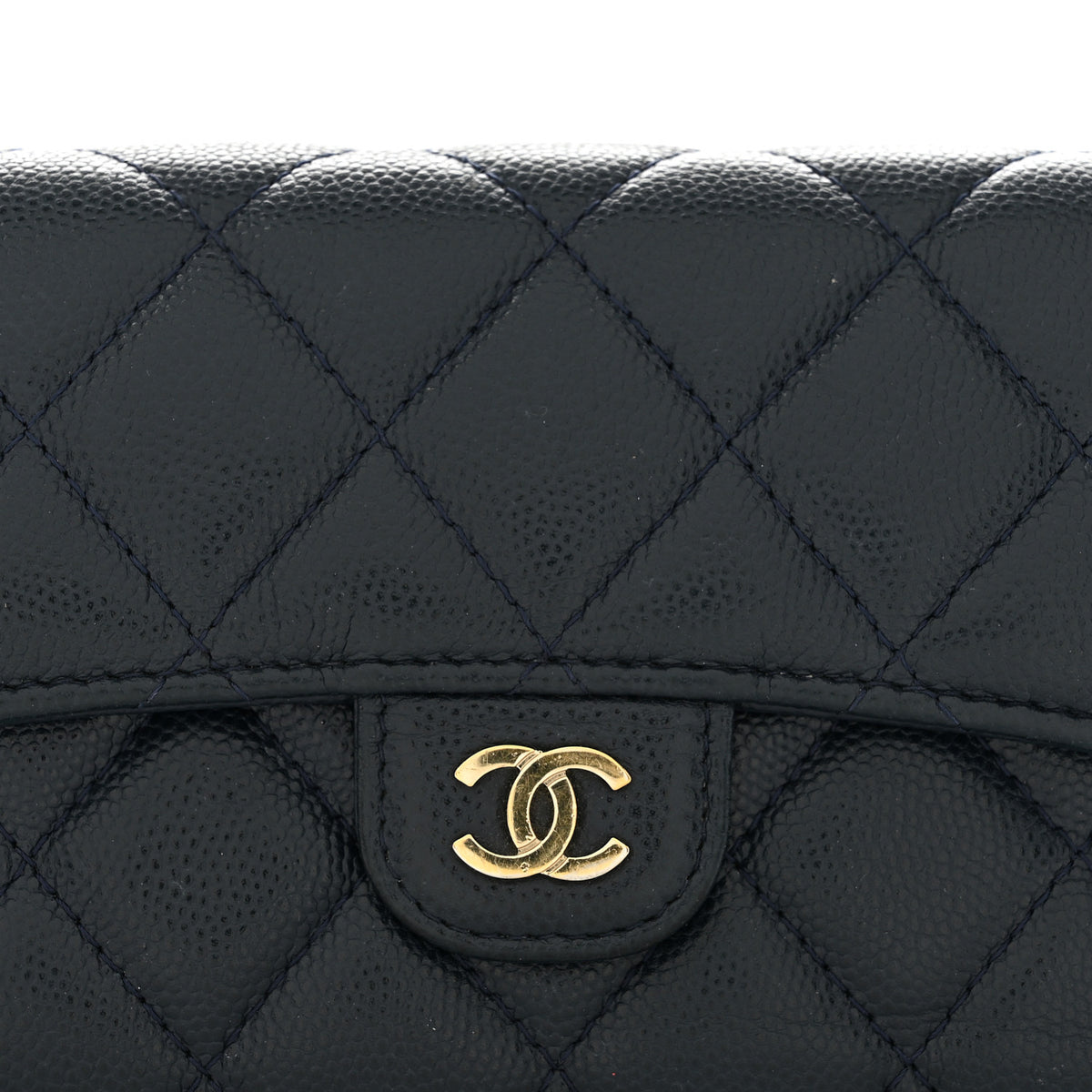 Caviar Quilted Medium Flap Wallet Dark Blue