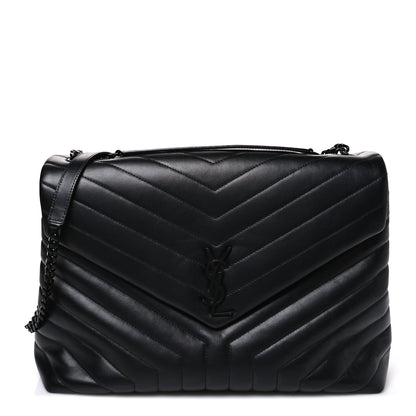 Saint Laurent Calfskin Y Quilted Monogram Monochrome Large Loulou Chain Satchel Black 1 of 10