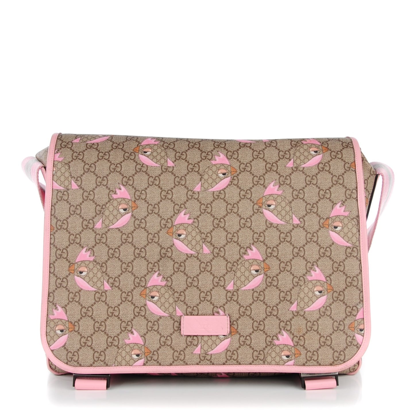 GG Supreme Monogram Zoo Birds Messenger Print Diaper Bag Pink