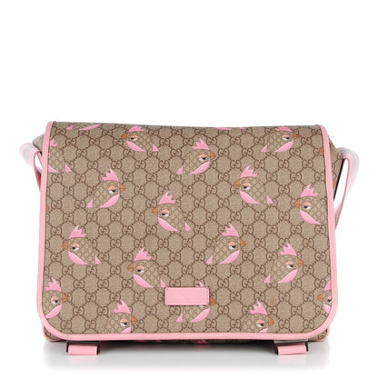 Gucci GG Supreme Monogram Zoo Birds Messenger Print Diaper Bag Pink 1 of 9