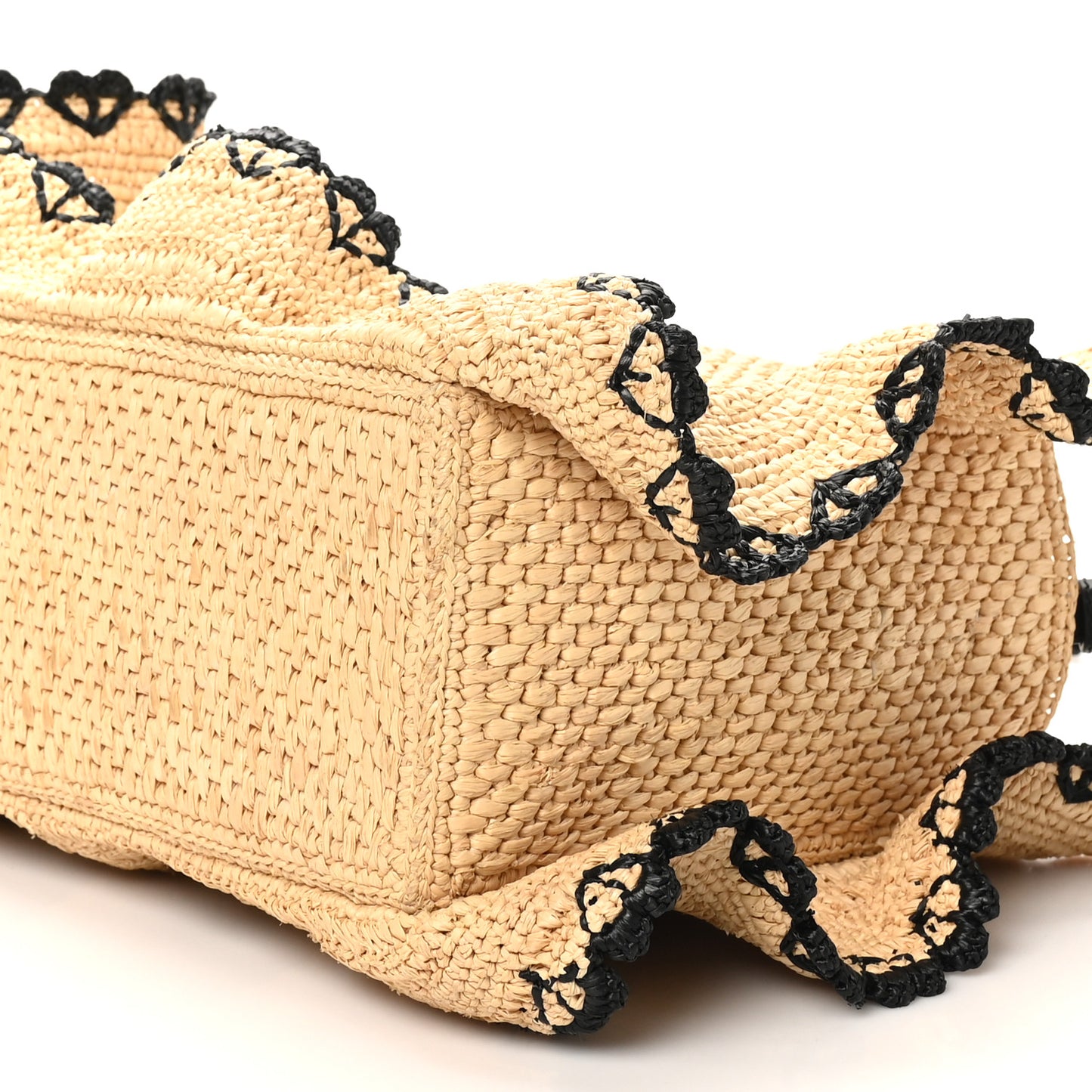 Calfskin Raffia Paulas Ibiza Small Balloon Ruffles Tote Bag  Natural Black