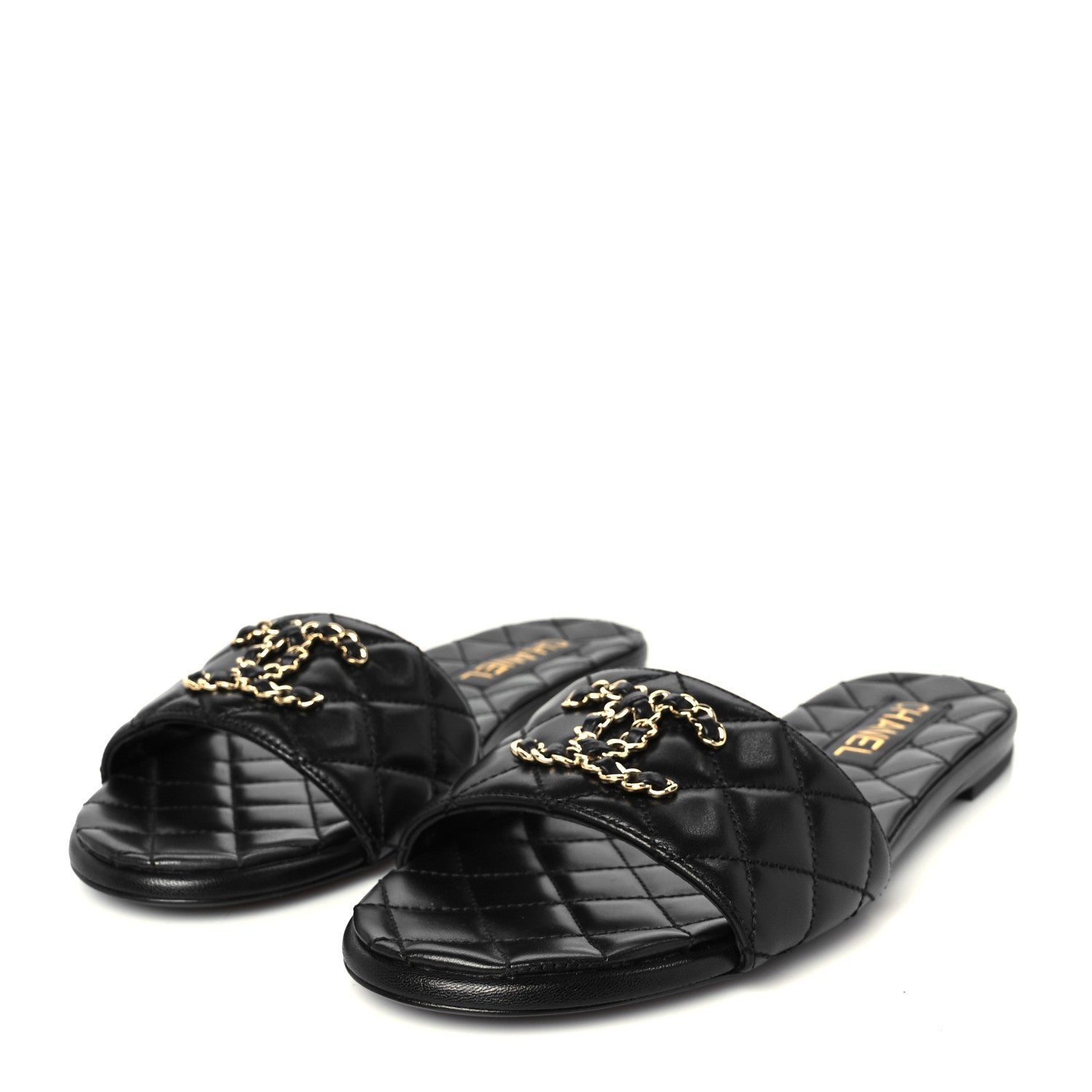 Chanel Shiny Goatskin Quilted CC Mules Sandals 39.5 Black 4 of 10