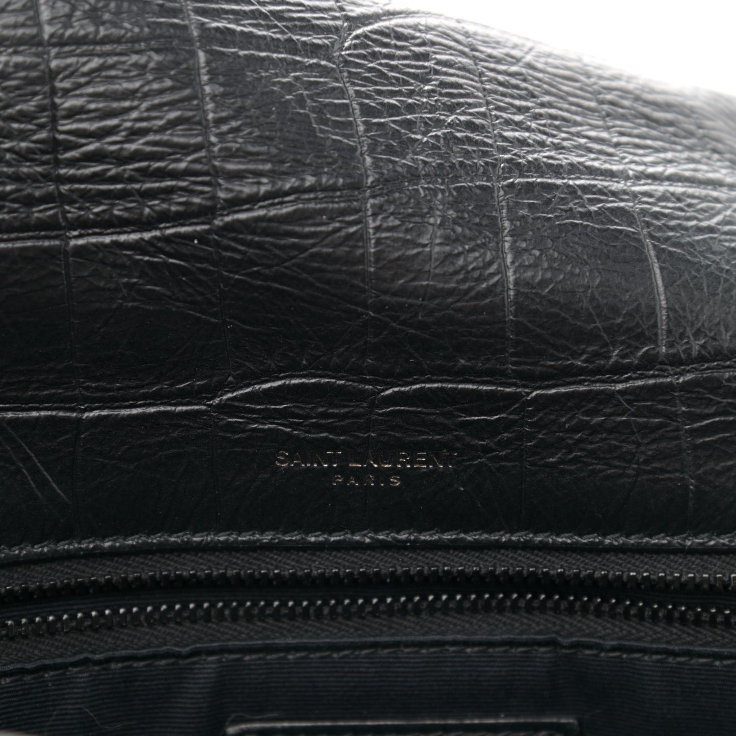 Crocodile Embossed Lambskin Monogram Medium Niki Chain Satchel Black