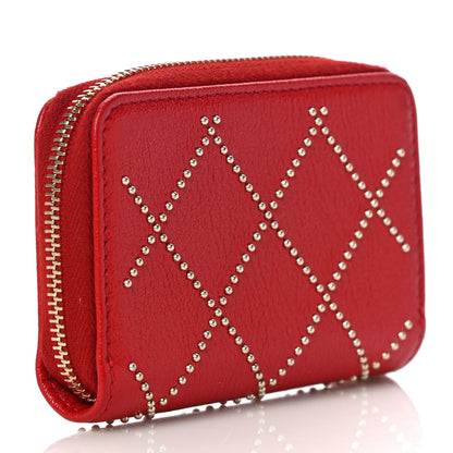 Chanel Shiny Lambskin Studded Rock The Diamond CC Zip Around Coin Purse Red 3 of 10