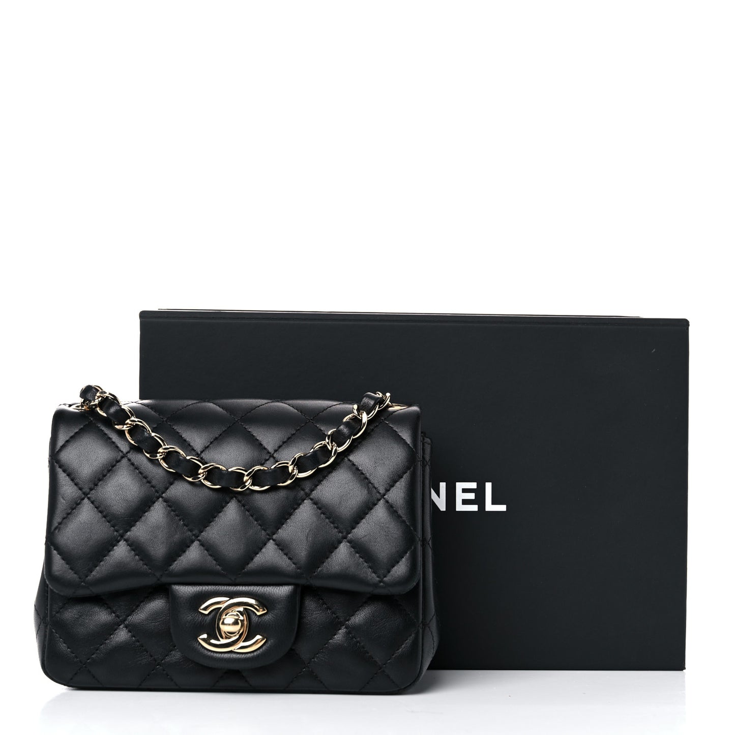 Lambskin Quilted Mini Square Flap Black